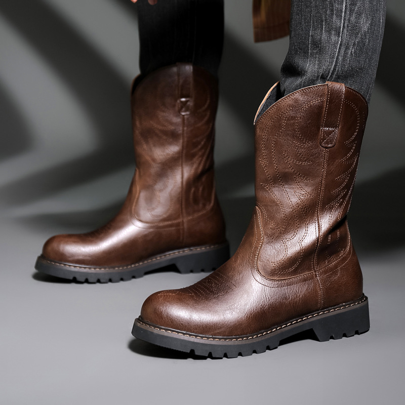 Vintage Fashion Mens - Moda Erkek Kovboy Çizmeleri Yeni Nakış