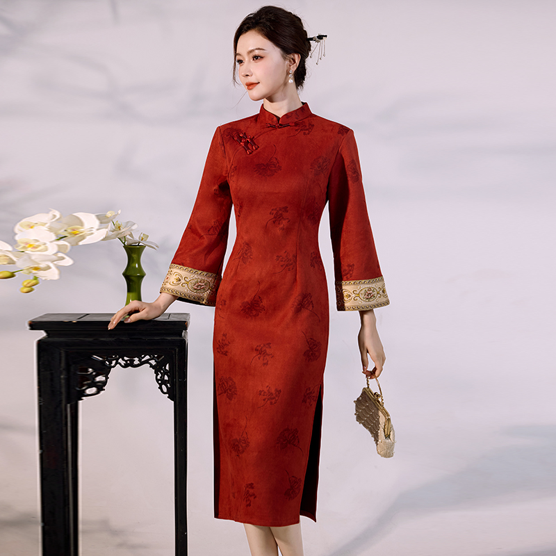 Lüks Süet Kadife Qipao - Geniş - Vintage Fashion Gen Z incelemesi ve fiyatı