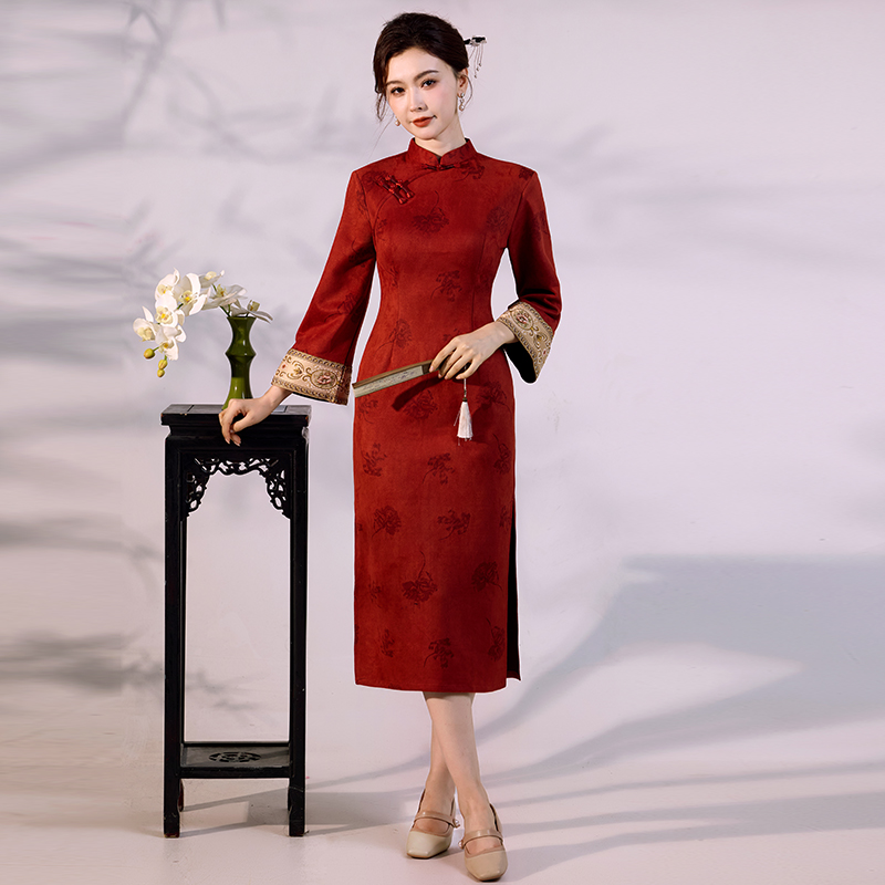 Lüks Süet Kadife Qipao - Geniş - Vintage Fashion Gen Z incelemesi ve fiyatı